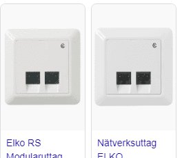 Två vita nätverksuttag, modulärt design, Elko RS, enkel och dubbel konfiguration, väggmontering.