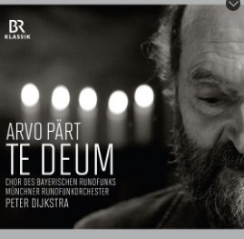 Albumomslag med äldre man, text "Arvo Pärt Te Deum" och namn på kör och dirigent. Svartvitt, fokuserad, konstnärlig.