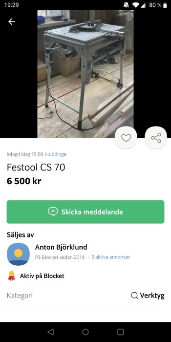 Festool CS 70 bordssåg till salu i Huddinge, publicerad annons på Blocket-appen.