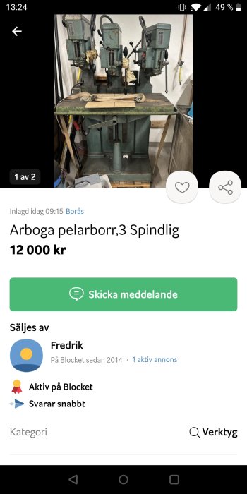 Trebädds pelarborrmaskin av märket Arboga, industriellt verktyg, begagnat, till salu online.