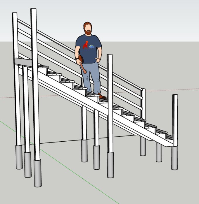 Illustration av en man som står på en trappa, ritad i 3D-modelleringsprogram.