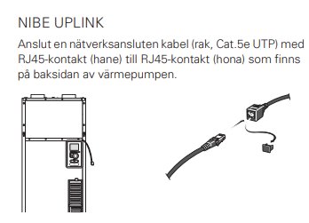 Instruktion för att ansluta RJ45 nätverkskabel till baksidan av en värmepump, NIBE UPLINK.