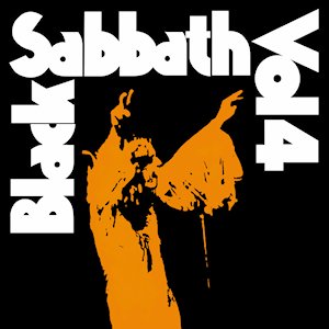Svart och orange omslagsdesign med text och händer som gör "rock on"-tecken. Volym 4. Grafisk stil.