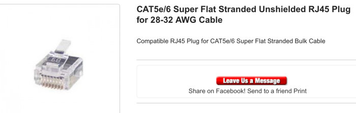 RJ45-kontakt för CAT5e/6, flat, avskärmad, för 28-32 AWG-kabel, produktinformation och delningsalternativ.