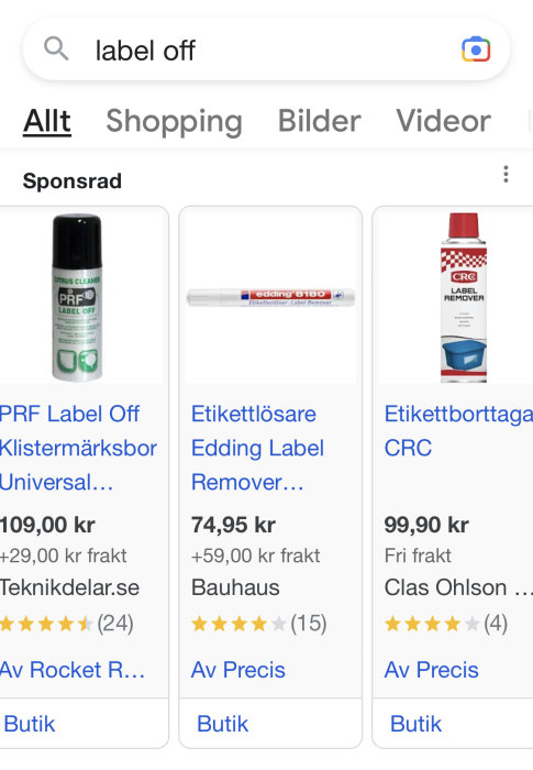 Sökmotorresultat för etikettborttagningsprodukter med priser, recensioner och butiker.