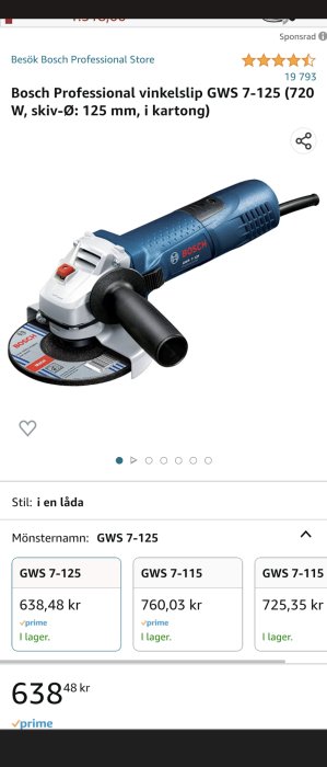 Bosch Professional vinkelslip, blå och svart, 720W, 125 mm skiva, online-shop.