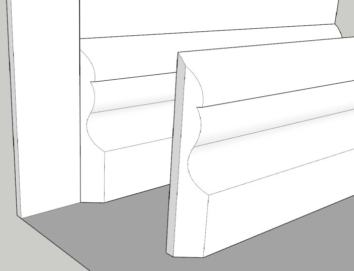 Enkel 3D-modell av två soffor vända mot varandra, vit, minimalistisk design, utan textur eller skuggor.