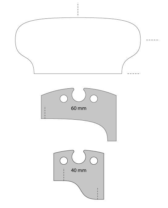 Teknisk ritning, del mått 60 mm och 40 mm, möjligtvis för sammanfogning eller montering, stomme eller stöd.