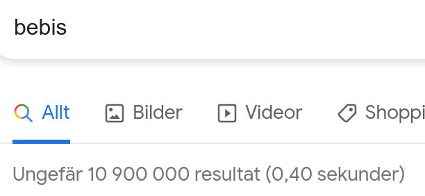 Skärmdump av en sökmotor som visar resultat för sökordet "bebis".
