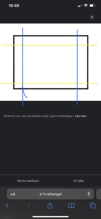 En skärmbild på en mobiltelefon med grafiska element, linjer och en sökfältikon, samt användargränssnittsdetaljer.