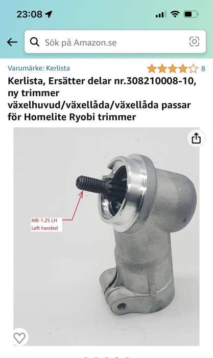 Metallisk växellåda för trimmer, Amazon produktsida, kundrecenssioner, kompatibel med Homelite Ryobi.