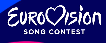 Logotyp för Eurovision Song Contest med stiliserat hjärta istället för "V"-bokstaven, vit text, blå bakgrund.