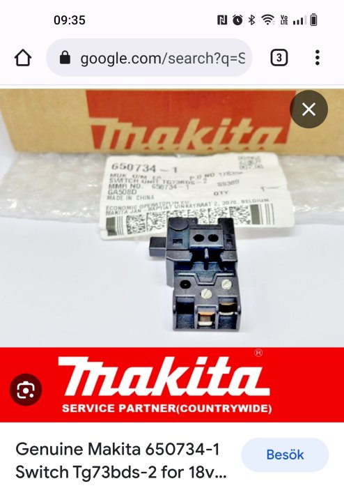 Makita strömbrytare, förpackning, webbsökresultat, teknisk komponent, tillbehör till verktyg, elektronikdetalj.