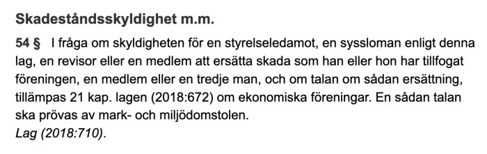 Svensk lagtext om ansvar och skadeståndsskyldighet inom ekonomiska föreningar.