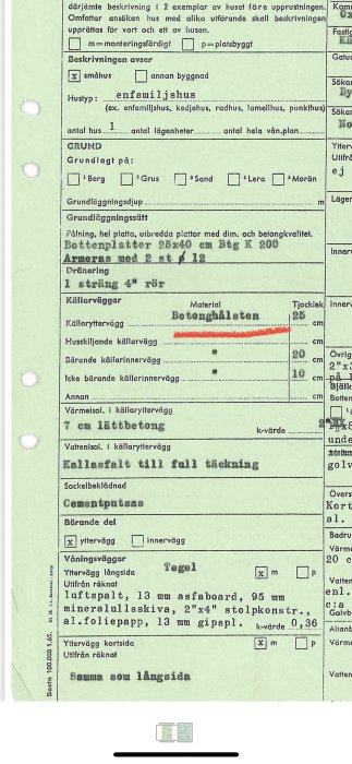 Svensk byggnadsspecifikation, innehåller tekniska detaljer om konstruktion, materialval och energikrav.