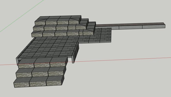 3D-pixelkonst av en handpistol gjord av grå kuber mot en axelgraderad bakgrund med röda och gröna linjer.