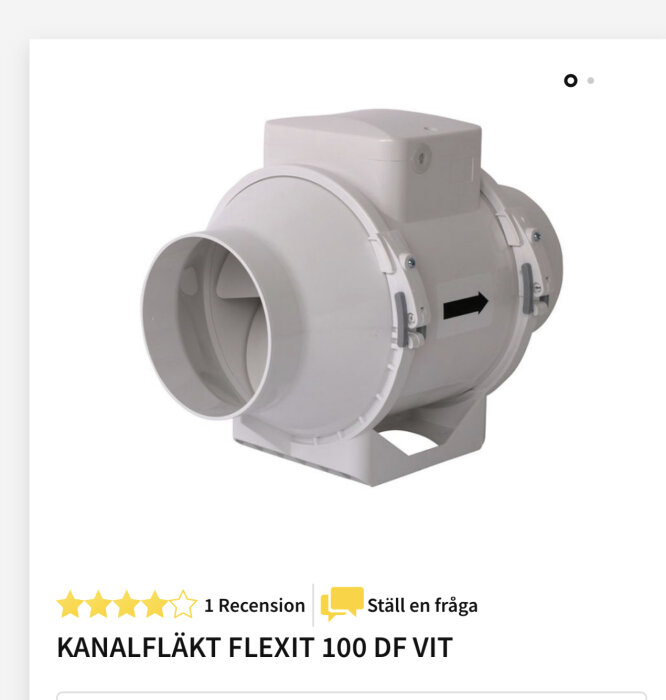 Kanalfäkt, vit, modell Flexit 100 DF, ventilationsutrustning, elektrisk, standarddesign.