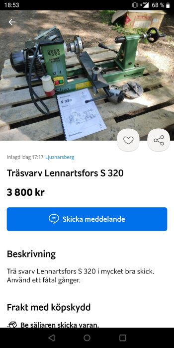 Grön träsväng säljes, Lennartsfors S 320, tillbehör och instruktioner, använt få gånger.