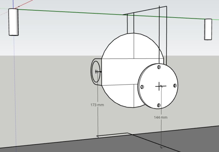 3D CAD-ritning av en cylindrisk objekt med dimensioner, möjligtvis en maskindel eller produktkomponent.