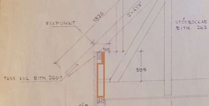 Teknisk ritning, arkitektoniska mått, vinkel, stödbock, fixpunkt, anmärkningar, konstruktionsdetaljer, ingenjörsarbete.