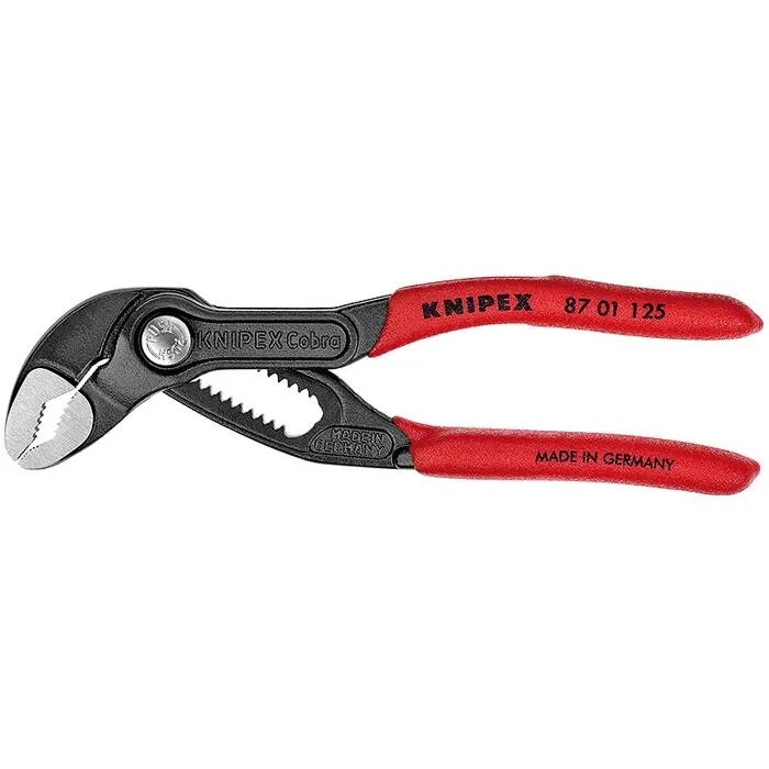 KNIPEX Cobra vattenpumpstång, röda grepp, justerbar, stålverktyg, tillverkat i Tyskland.