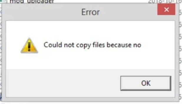 Ett felmeddelande på skärmen som säger att filer inte kunde kopieras.