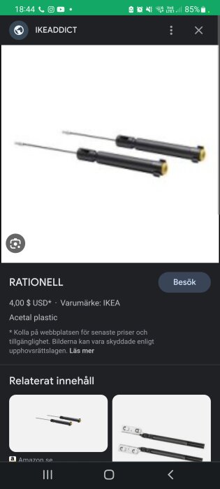 Svarta och guldiga detaljer på en skärm med IKEA-produkt, möjligtvis köksutrustning eller verktyg.