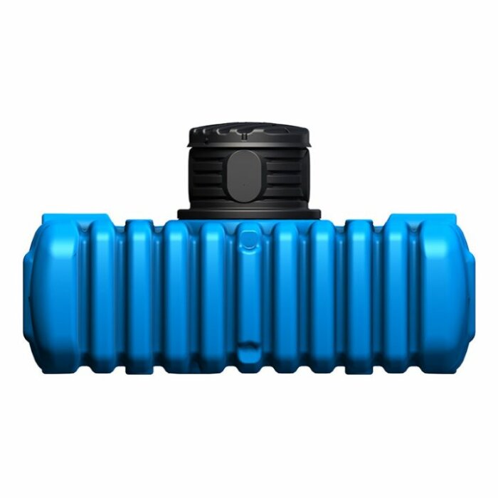 En blå foam roller för muskelmassage och fysioterapi med svart lock.