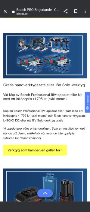 Reklam för Bosch verktyg, erbjudande om gratis tillbehör vid köp.