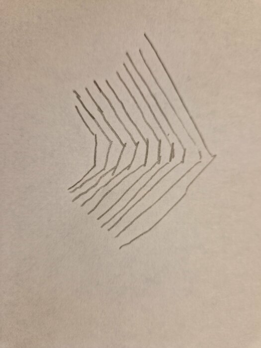 En handritad optisk illusion med linjer skapar en tredimensionell effekt på vitt papper.