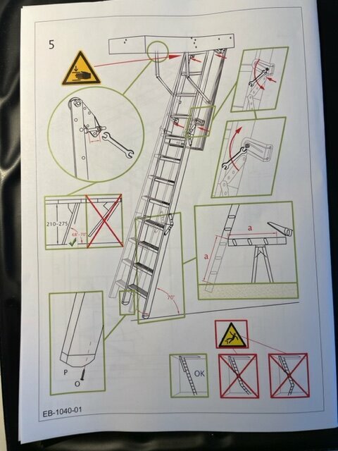 Instruktionsdiagram för stege, säkerhetstecken, korrekta och inkorrekta användningssätt.