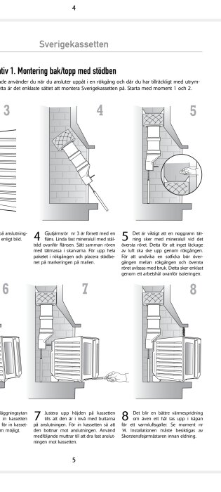 Instruktionsmanual för montering av Sverigekassetten, med steg-för-steg illustrationer och textbeskrivningar.