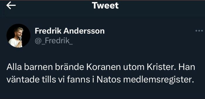 Bilden visar en skärmdump av en tweet med text som är på svenska.