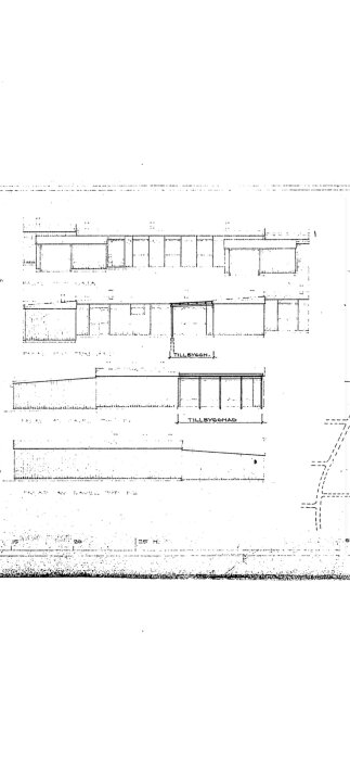 Svårtolkad, suddig, teknisk ritning, arkitektonisk plan, byggnadsskiss, möjlig tillbyggnad, linjer, måttangivelser, konstruktionsdetaljer.