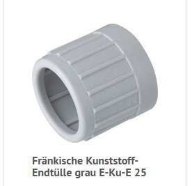 Grå plaständlock, räfflad struktur, E-Ku-E 25, elektriska installationer, skyddskomponent.