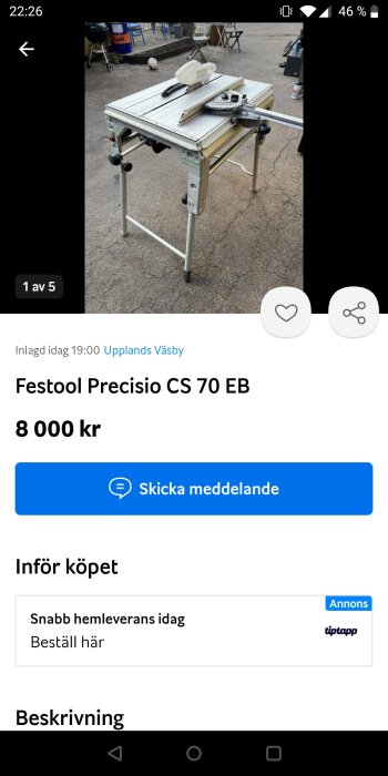 Festool Precisio CS 70 EB kap- och geringssåg till salu på marknadsplats, utomhus, prissatt 8 000 kr.