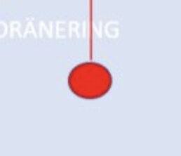 Röd pendel eller cirkel hängande från en linje, blå bakgrund, text ovanför delvis synlig.