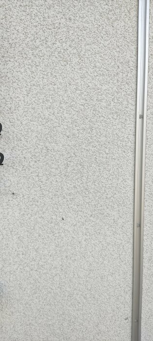 Väggyta med grov textur, kabelkanal till höger, spindlar i mitten och övre vänstra hörnet.