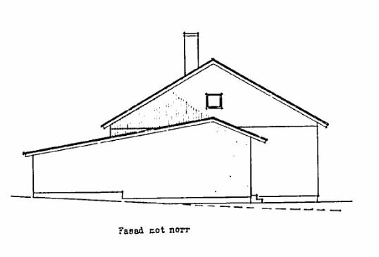 Enkel linjeteckning av en husfasad med texten "Fasad mot norr".
