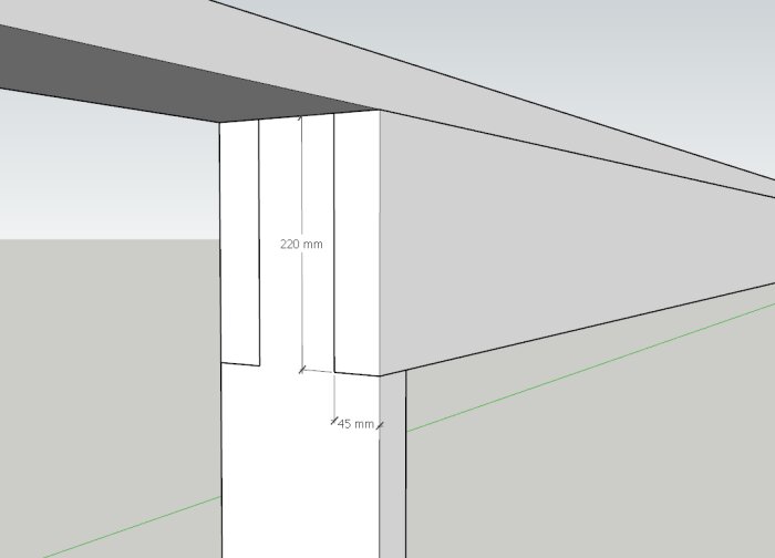 3D-grafik av en pelare och balk, dimensioner angivna i millimeter, CAD- eller designskiss.