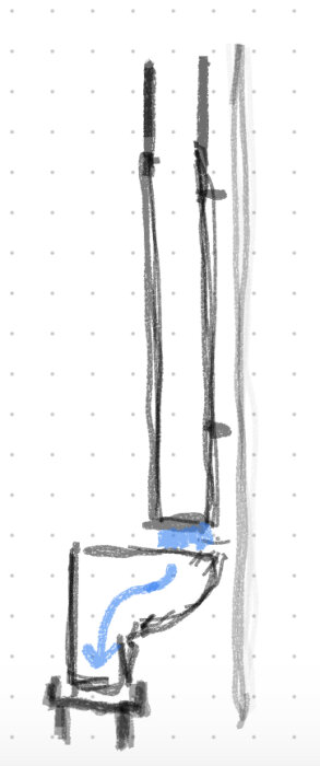 Schematisk ritning av toalett med cistern, vattenflöde, och rörledningar på prickig bakgrund.