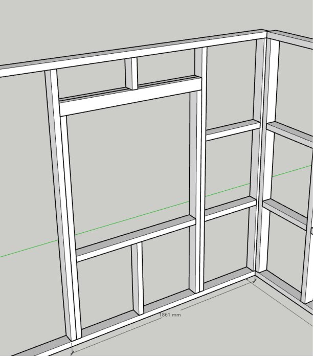 CAD-ritning av trästomme; det ser ut som en del av en bokhylla eller garderob.