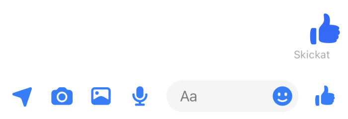 Gränssnitt för meddelandeapp med ikoner för kamera, bild, mikrofon, textfält och "gilla"-knapp.