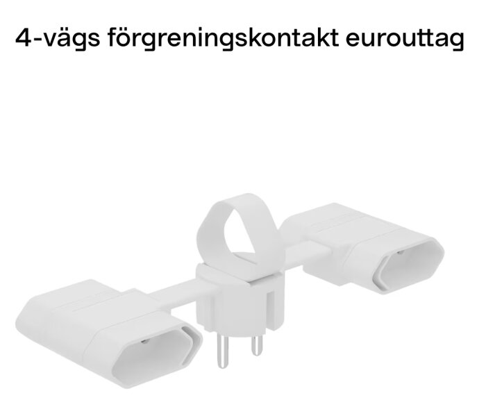 Vit 4-vägs eluttagsgren med eurokontakter, isolerad mot vit bakgrund.