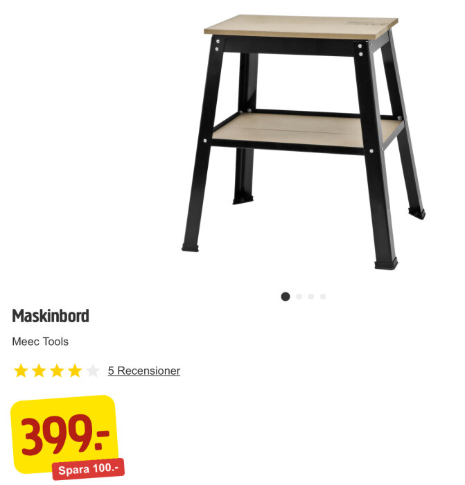 Svart och beige maskinbord från Meec Tools, med hylla, pris 399 SEK, positiva recensioner, erbjudande spara 100 SEK.