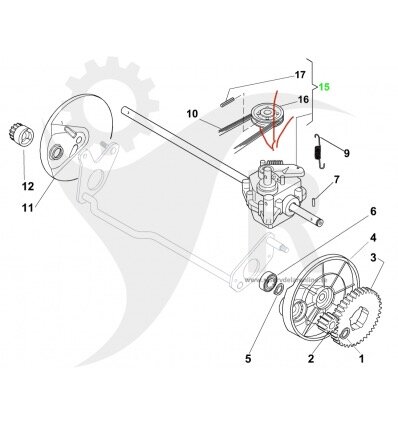 Teknisk ritning av cykeldelar, inklusive vevparti, kedja och bakväxel, med numrerade komponenter för monteringsinstruktioner.