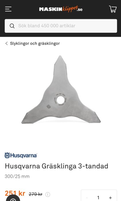 Gräsklinga, tre tandad, Husqvarna, metall, röjsågstillbehör, online-shop, produktinformation, pris.