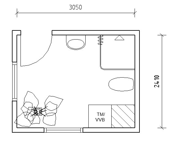 Planritning av ett mindre rum med möbler, dimensioner angivna i millimeter, innehåller säng och arbetsplats.