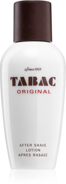 Tabac Original after shave lotion-flaska, vit, brun kork, kosmetiska män, sedan 1959.