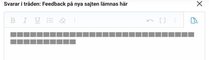 Textredigerare med formateringsalternativ och censurerad text.